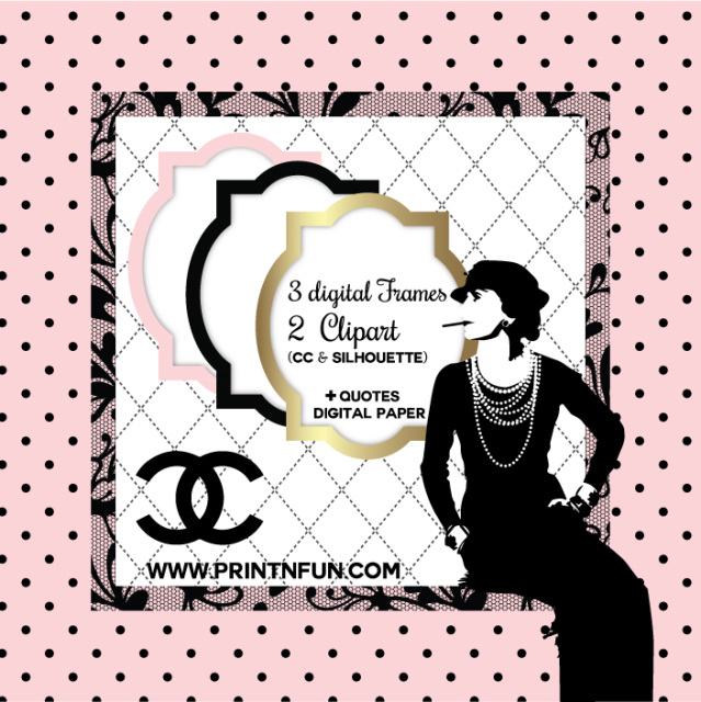 COCO Chanel, Pale Pink Black Patterns Pearls Damask Lace Digital