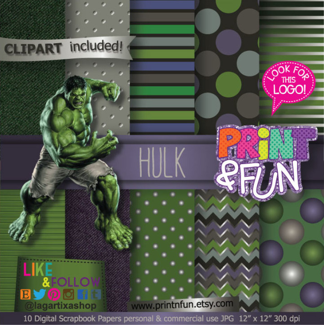 HULK Avengers Superheroes Digital Paper Patterns and FREE Clip art