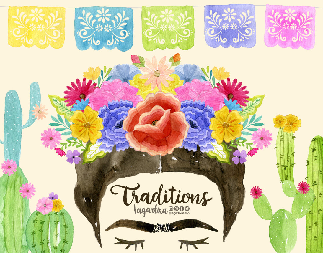 Mexican Florals Watercolor Clipart PNG BOrdados artesaniasm Flores  Mexicanas para Evento Mexicano, BOda, Bautizo, decoracon Patio, Cinco de  Mayo, Mexican Traditions Frida Kahlo