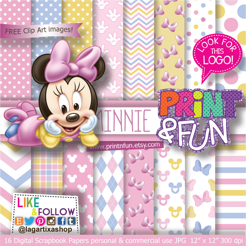 Madison R síndrome Baby Minnie Mouse Digital Paper Patterns and FREE Clip art