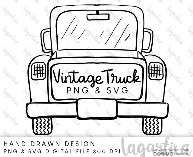 Vintage Truck Clipart PNG Cut Files SVG Hand Drawn ART Doodles Design
